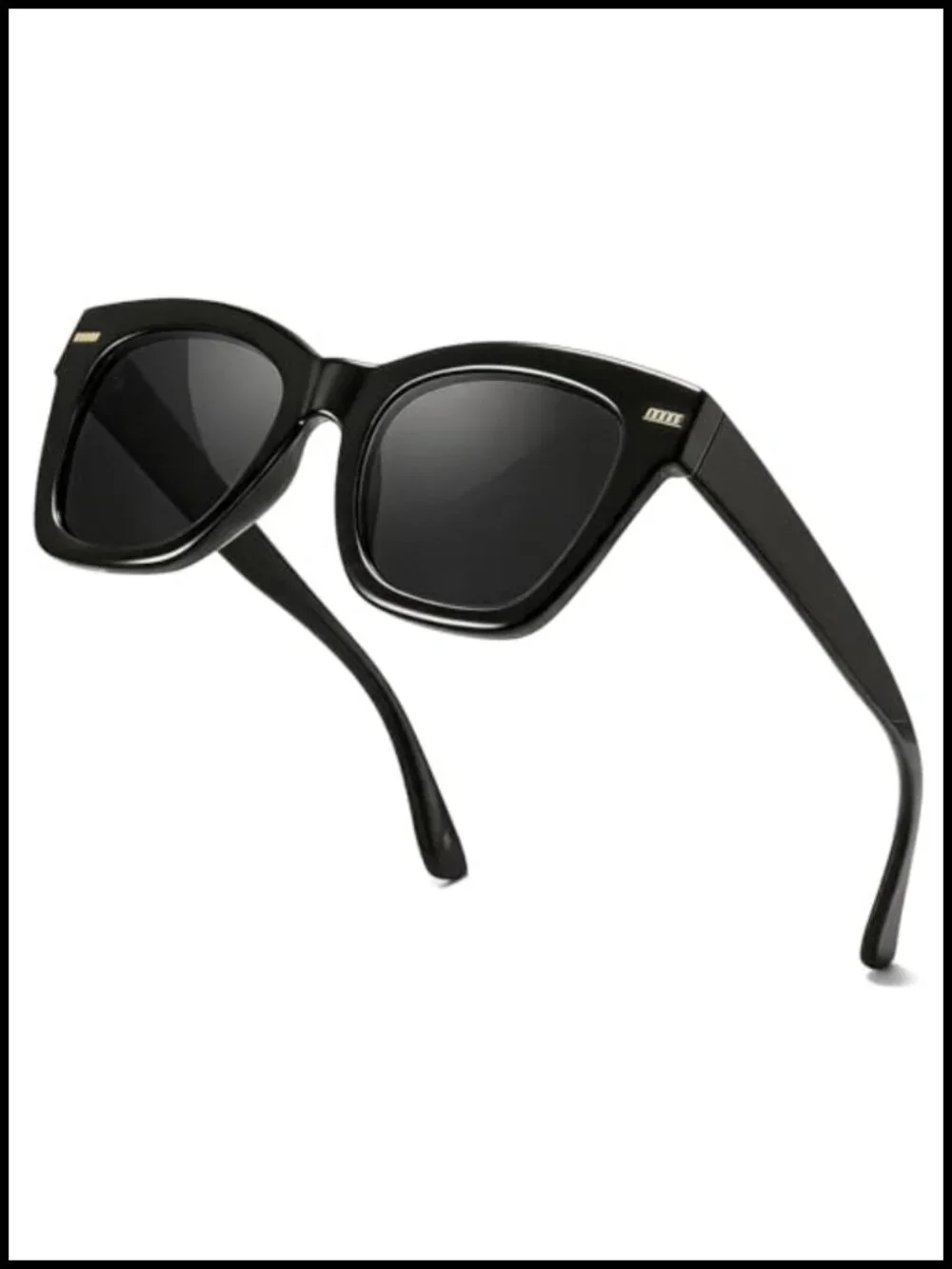 Retro Oversized Square Cat-Eye Polarized Sunglasses with Metal Accents